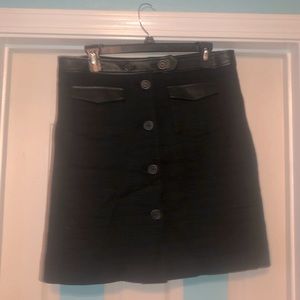 Karl Lagerfeld Black Leather Tweed Skirt